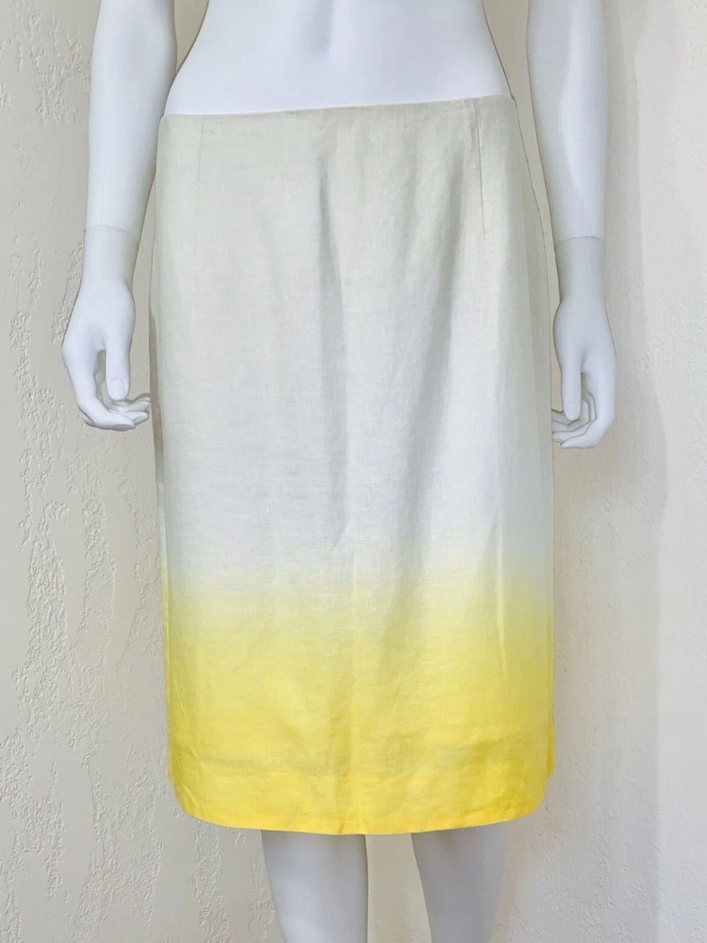 J.Crew Yellow Dipped Ombré Linen Knee Length A-line Skirt Career Size 6 Vintage